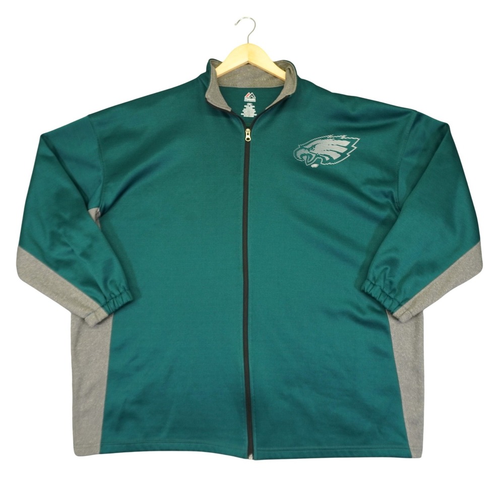 Majestic Track Jacket Mens 3XL Green Philadelphia Eagles Full Zip Mock Neck